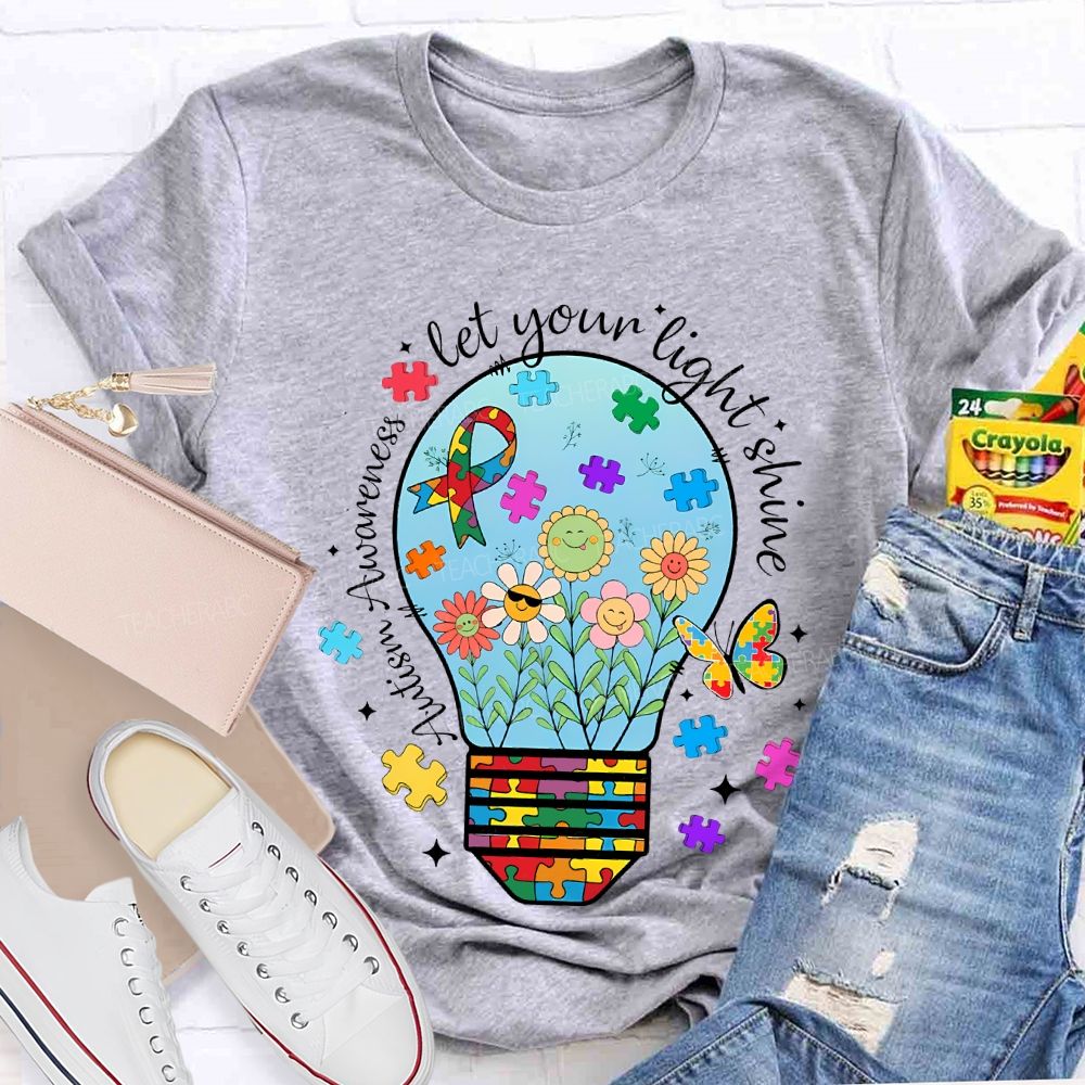 Autism Awareness Let Your Light Shine Butterflies And Flowers T-shirt