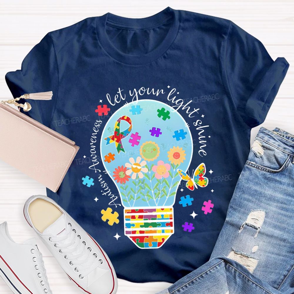 Autism Awareness Let Your Light Shine Butterflies And Flowers T-shirt