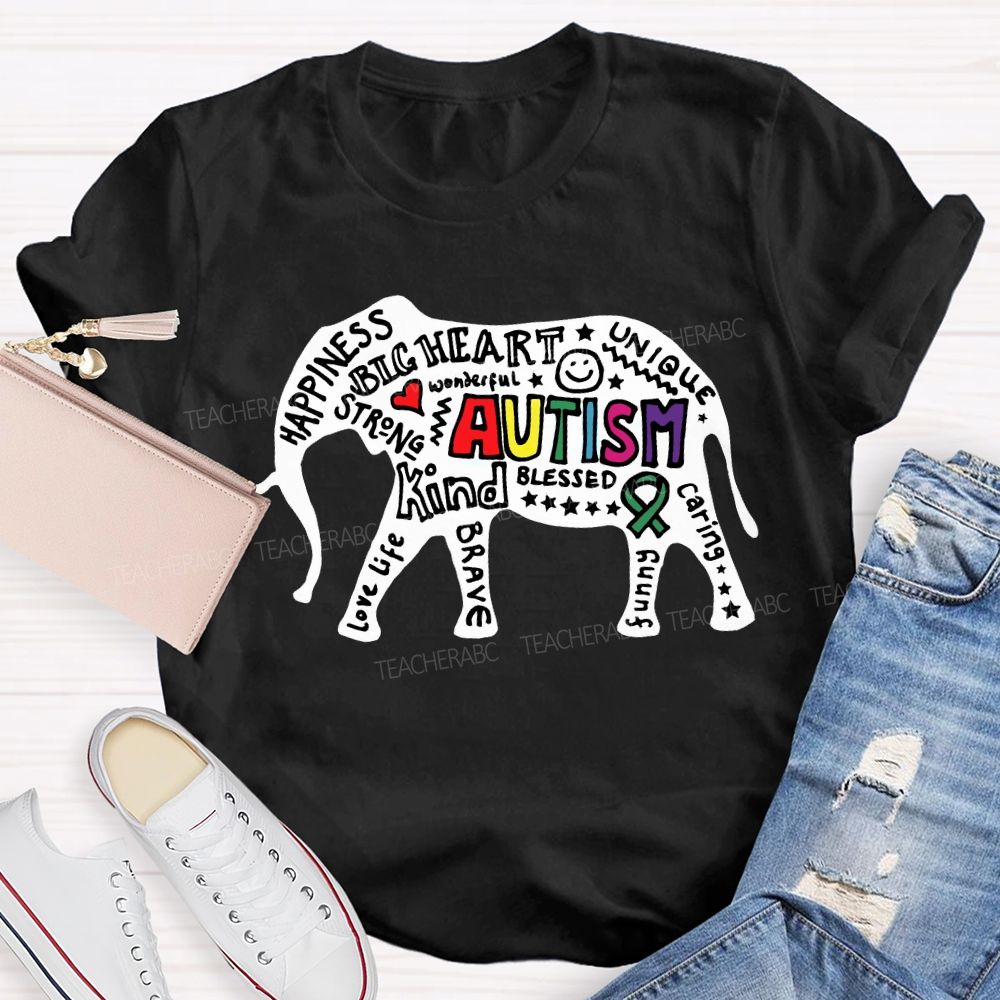 Autism Happiness Big Heart Unique Kind Caring Teacher T-shirt