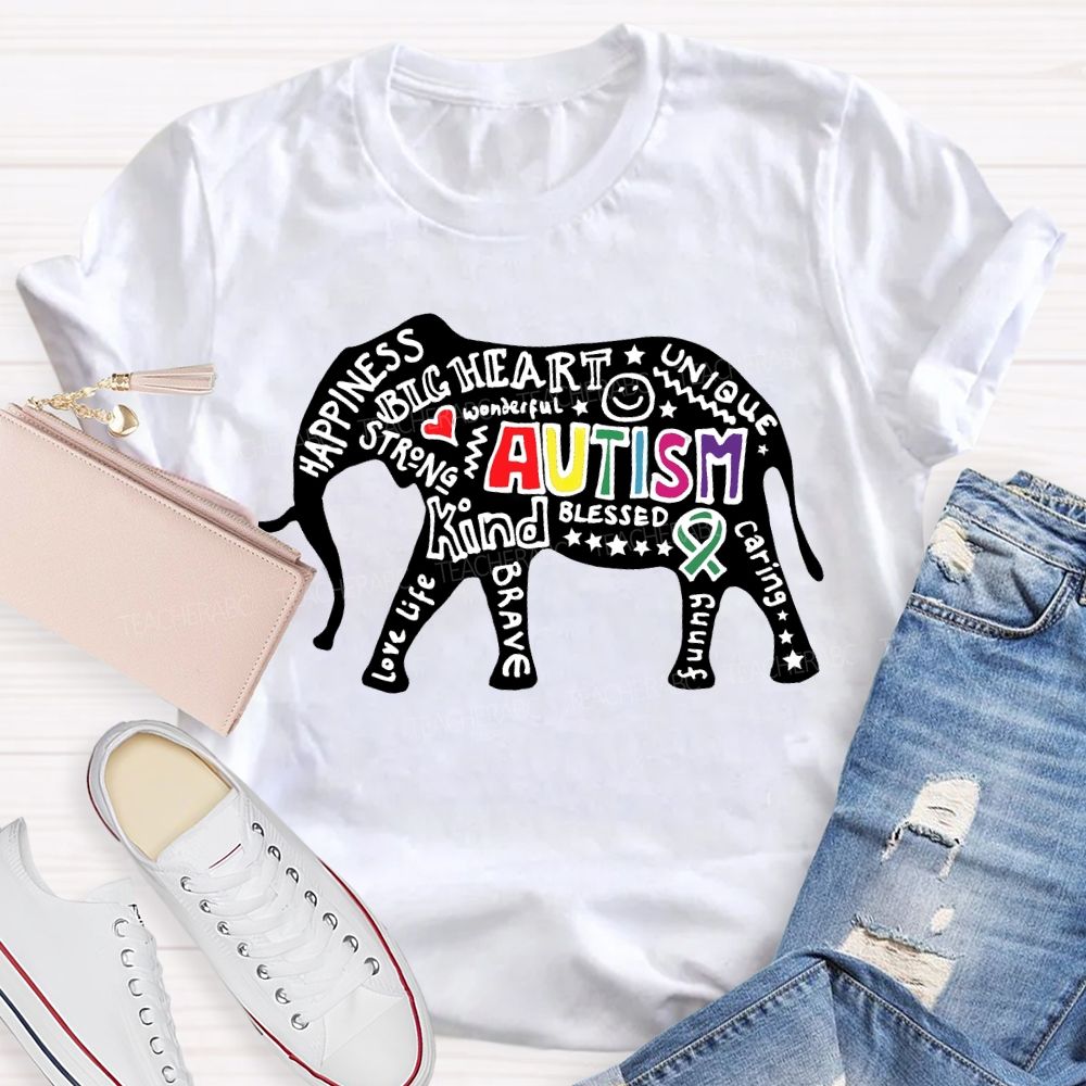 Autism Happiness Big Heart Unique Kind Caring Teacher T-shirt