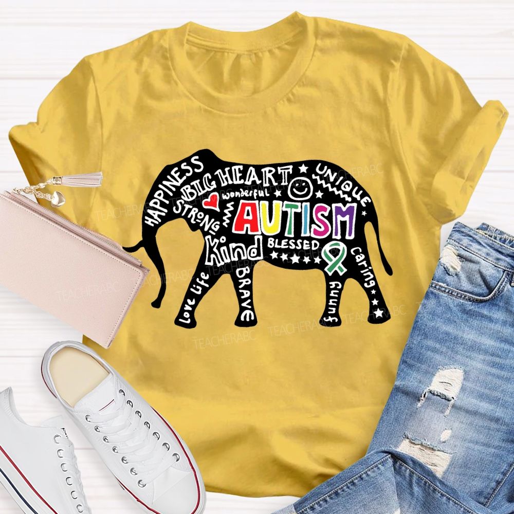 Autism Happiness Big Heart Unique Kind Caring Teacher T-shirt