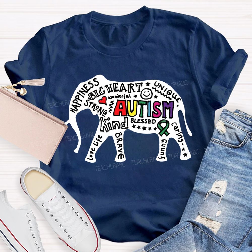 Autism Happiness Big Heart Unique Kind Caring Teacher T-shirt