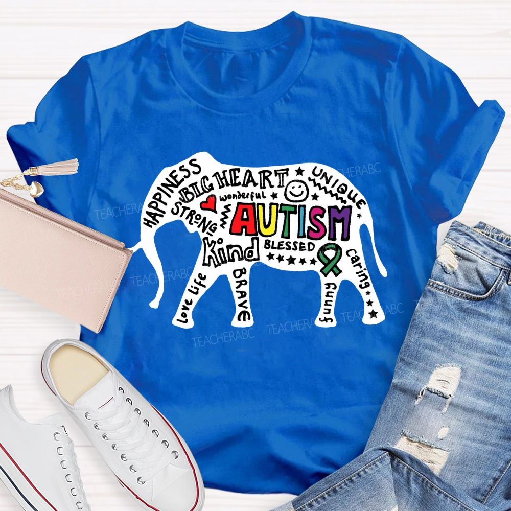 Autism Happiness Big Heart Unique Kind Caring Teacher T-shirt