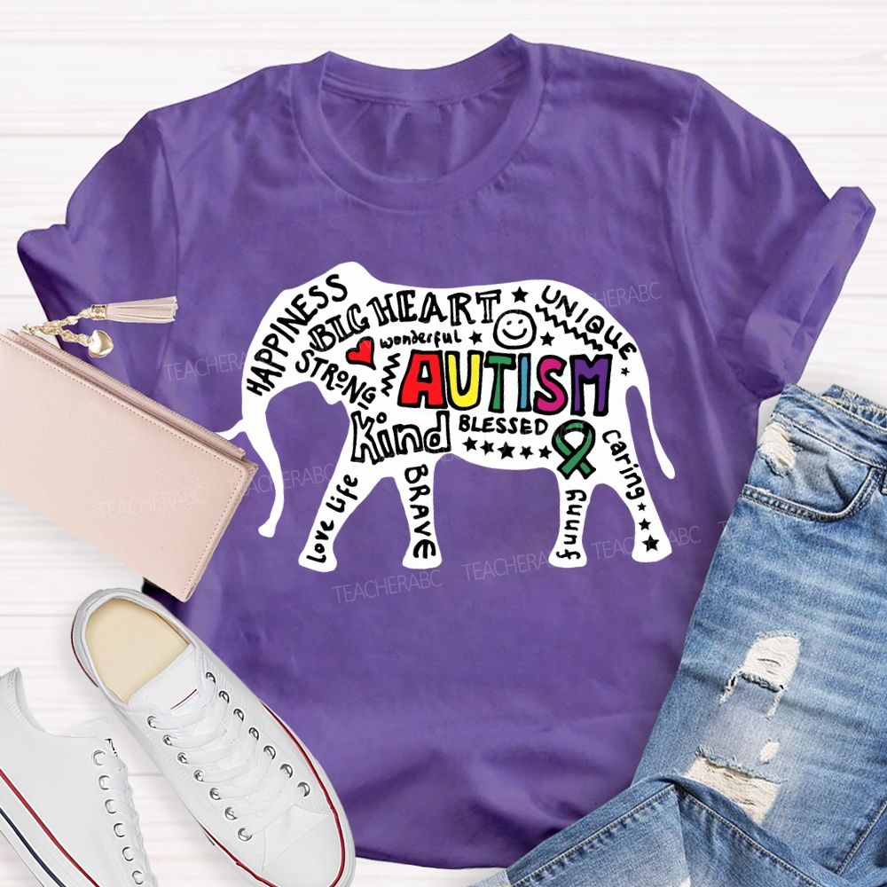 Autism Happiness Big Heart Unique Kind Caring Teacher T-shirt