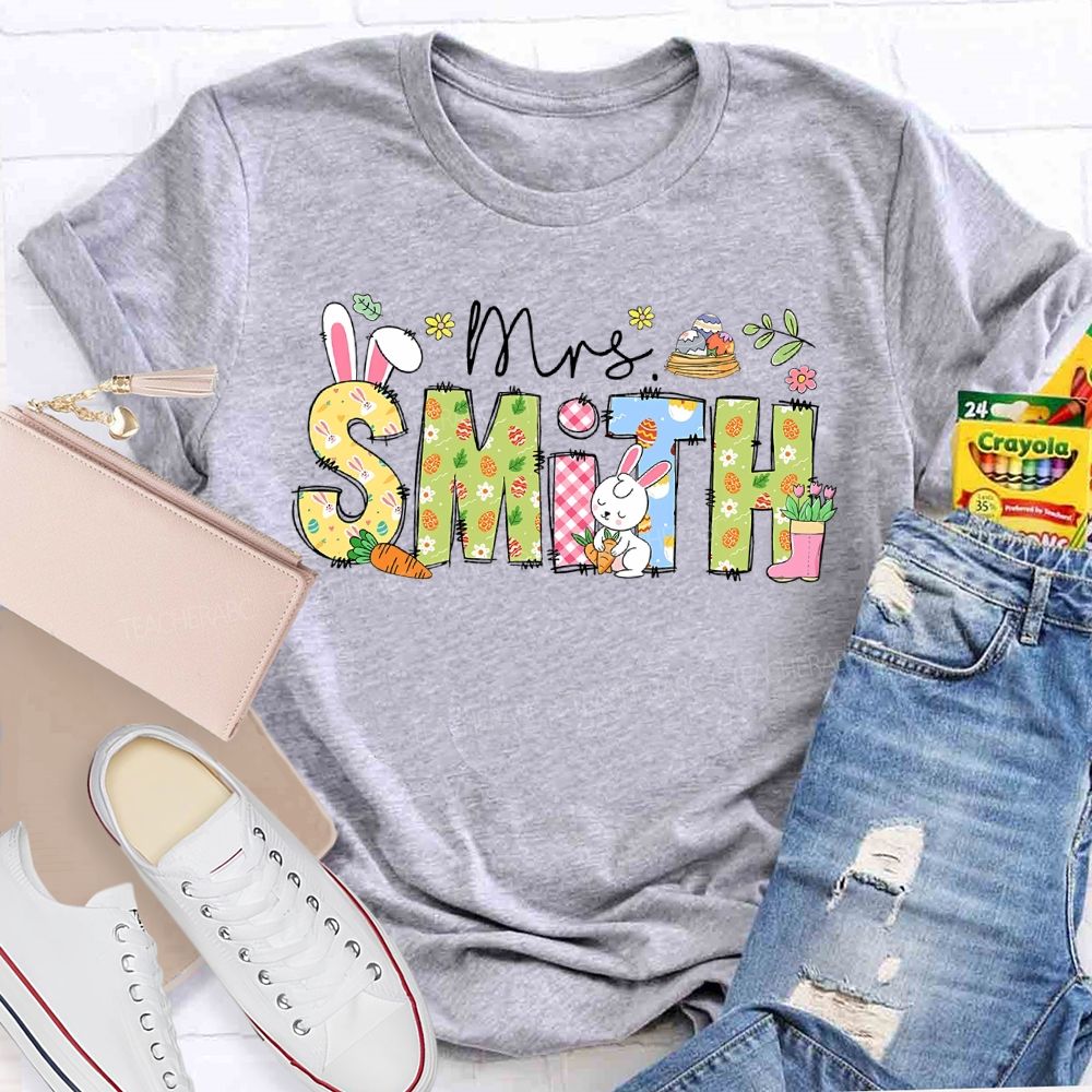 Personalized Name Easter Egg Bunny Letters  Teacher T-shirt