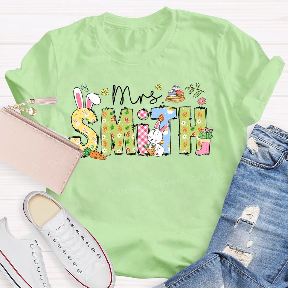 Personalized Name Easter Egg Bunny Letters  Teacher T-shirt