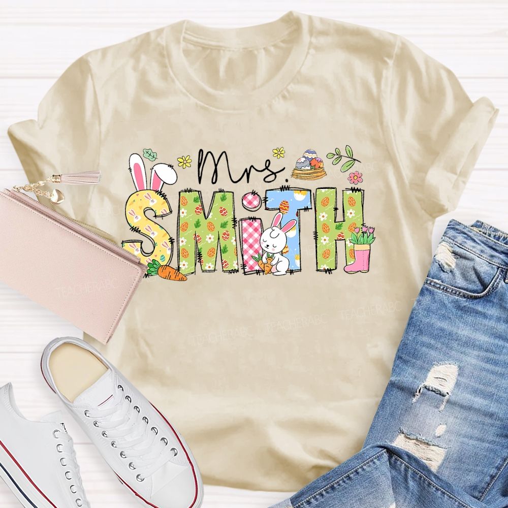 Personalized Name Easter Egg Bunny Letters  Teacher T-shirt
