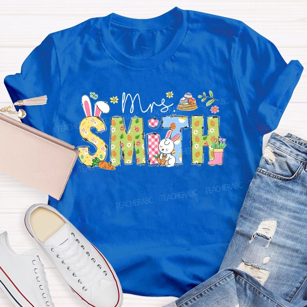Personalized Name Easter Egg Bunny Letters  Teacher T-shirt