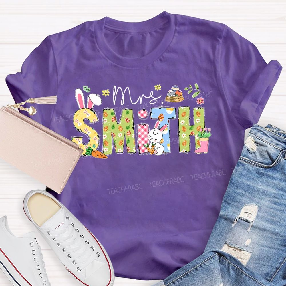 Personalized Name Easter Egg Bunny Letters  Teacher T-shirt