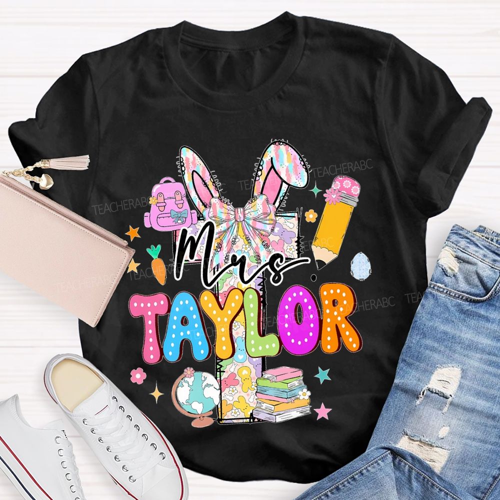 Personalized Name  Easter Bunny Letters Book Teacher T-shirt