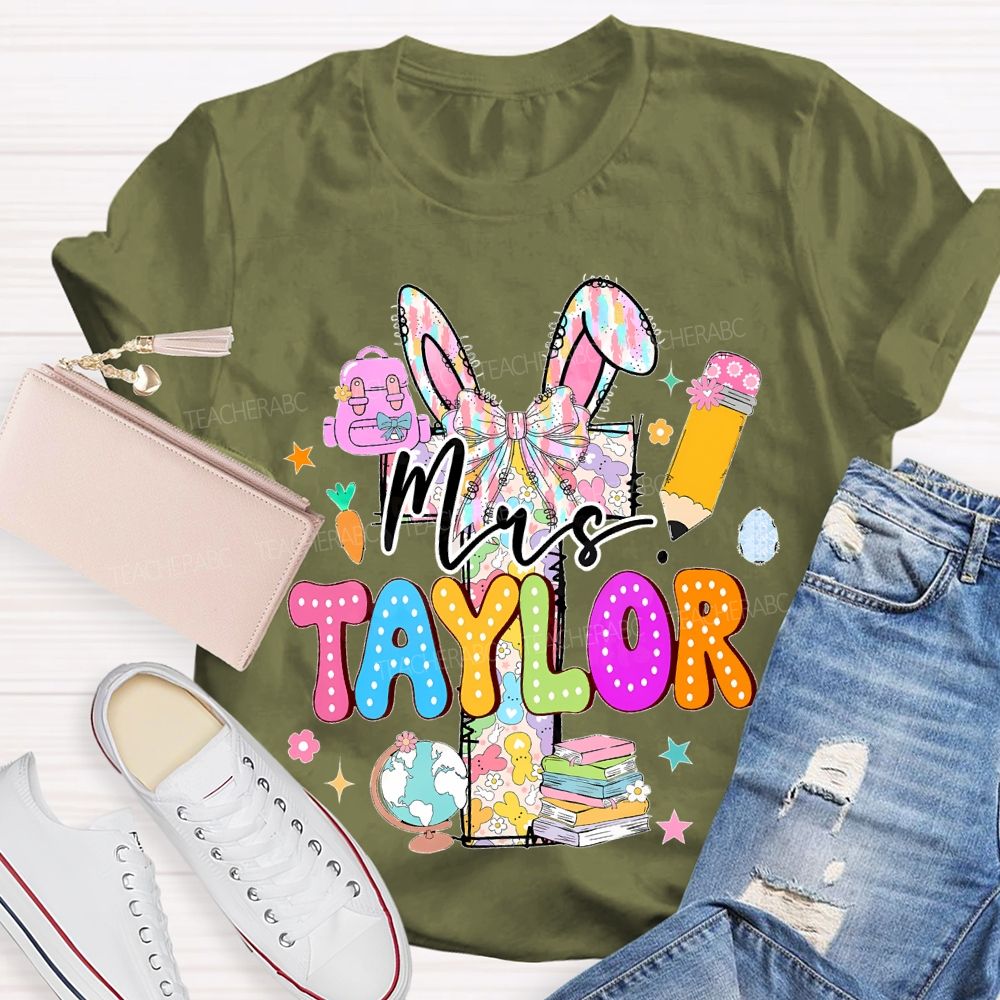 Personalized Name  Easter Bunny Letters Book Teacher T-shirt