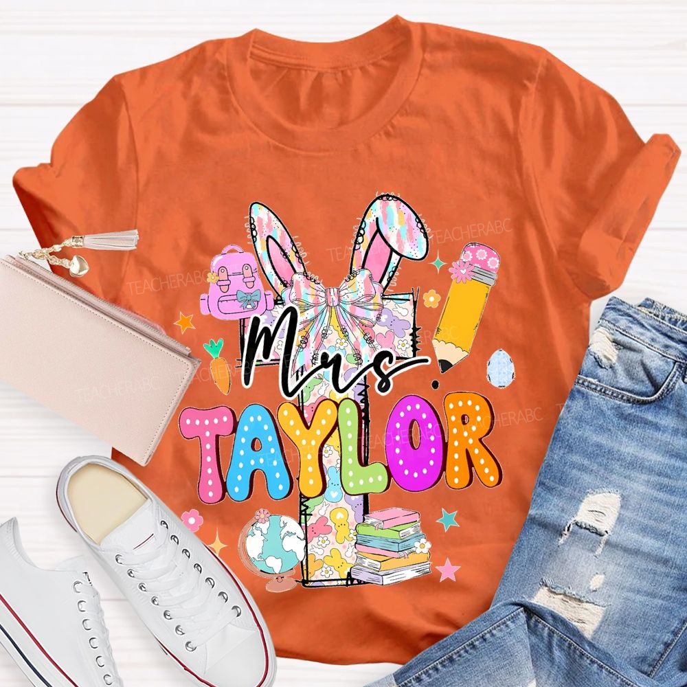 Personalized Name  Easter Bunny Letters Book Teacher T-shirt
