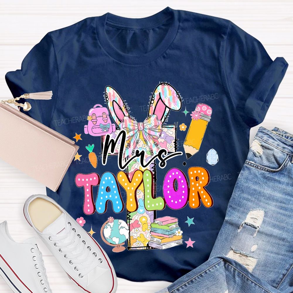 Personalized Name  Easter Bunny Letters Book Teacher T-shirt