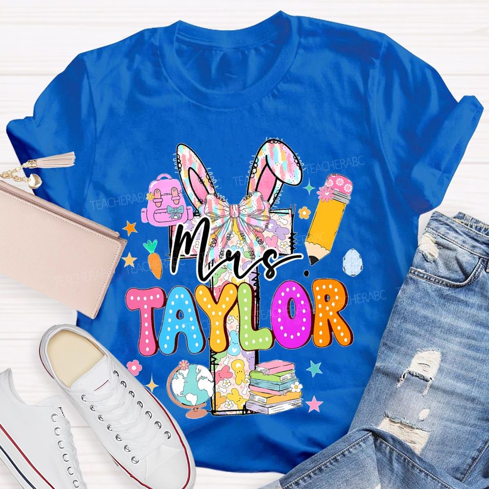 Personalized Name  Easter Bunny Letters Book Teacher T-shirt