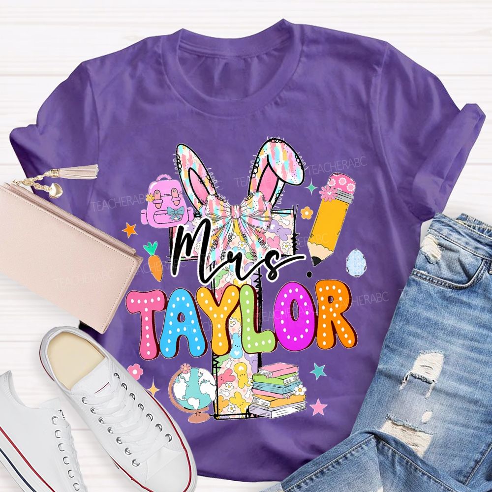 Personalized Name  Easter Bunny Letters Book Teacher T-shirt
