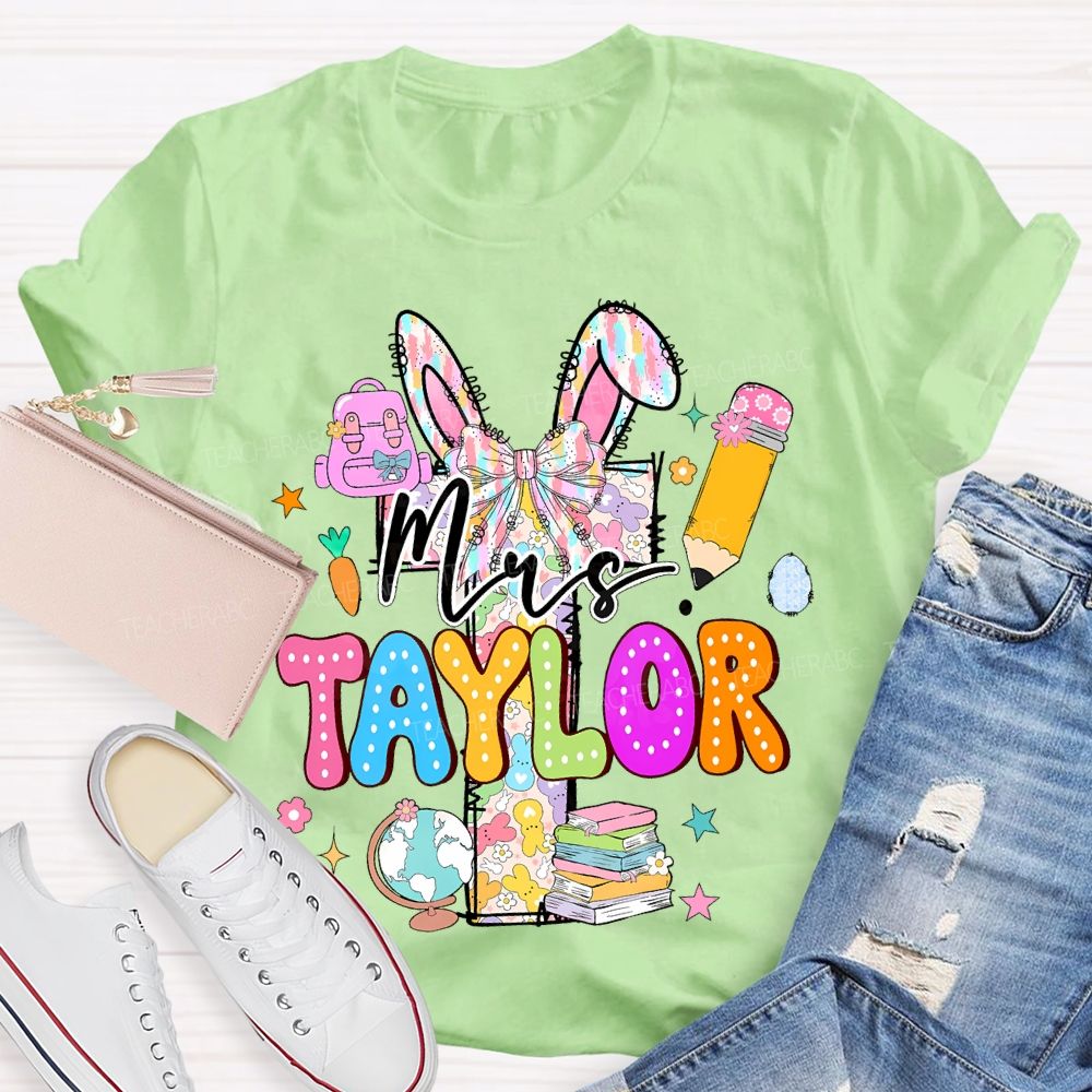 Personalized Name  Easter Bunny Letters Book Teacher T-shirt