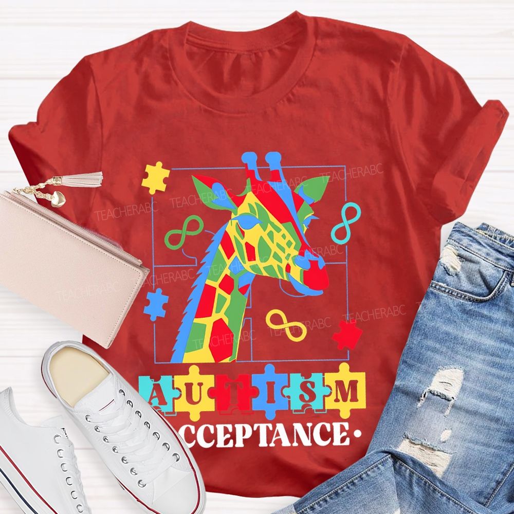 Autism Acceptance Giraffe Teacher T-shirt