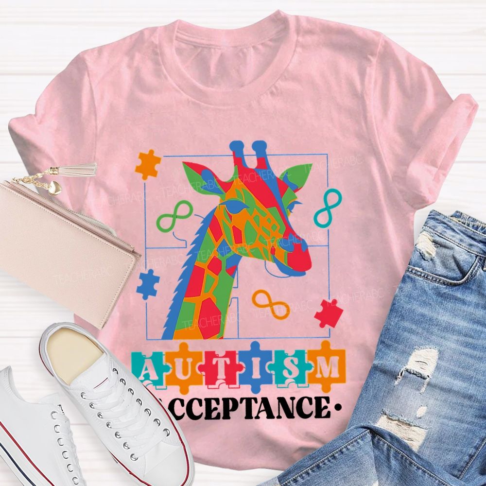 Autism Acceptance Giraffe Teacher T-shirt