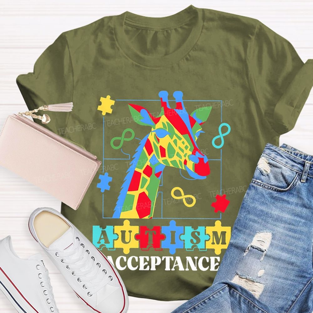 Autism Acceptance Giraffe Teacher T-shirt