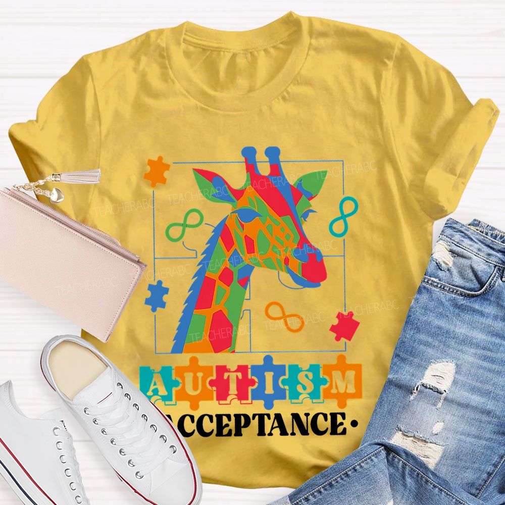 Autism Acceptance Giraffe Teacher T-shirt