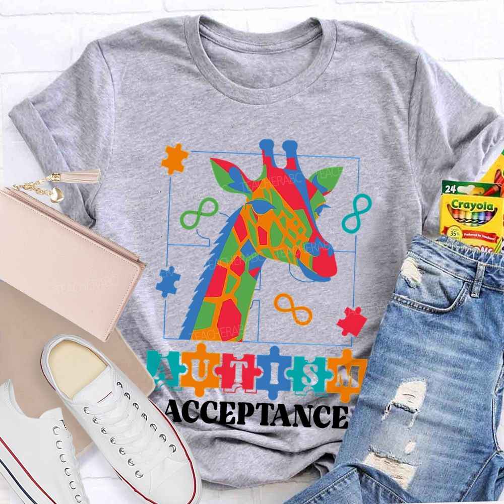 Autism Acceptance Giraffe Teacher T-shirt