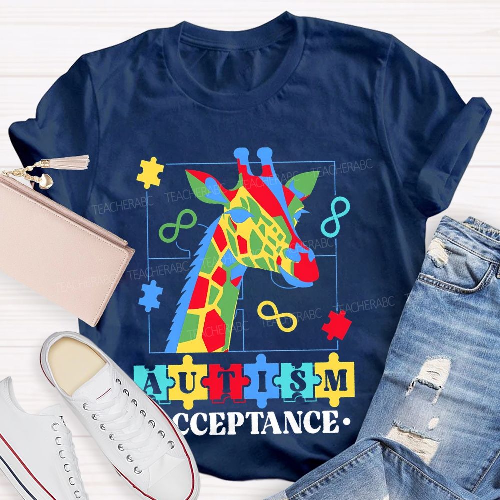 Autism Acceptance Giraffe Teacher T-shirt