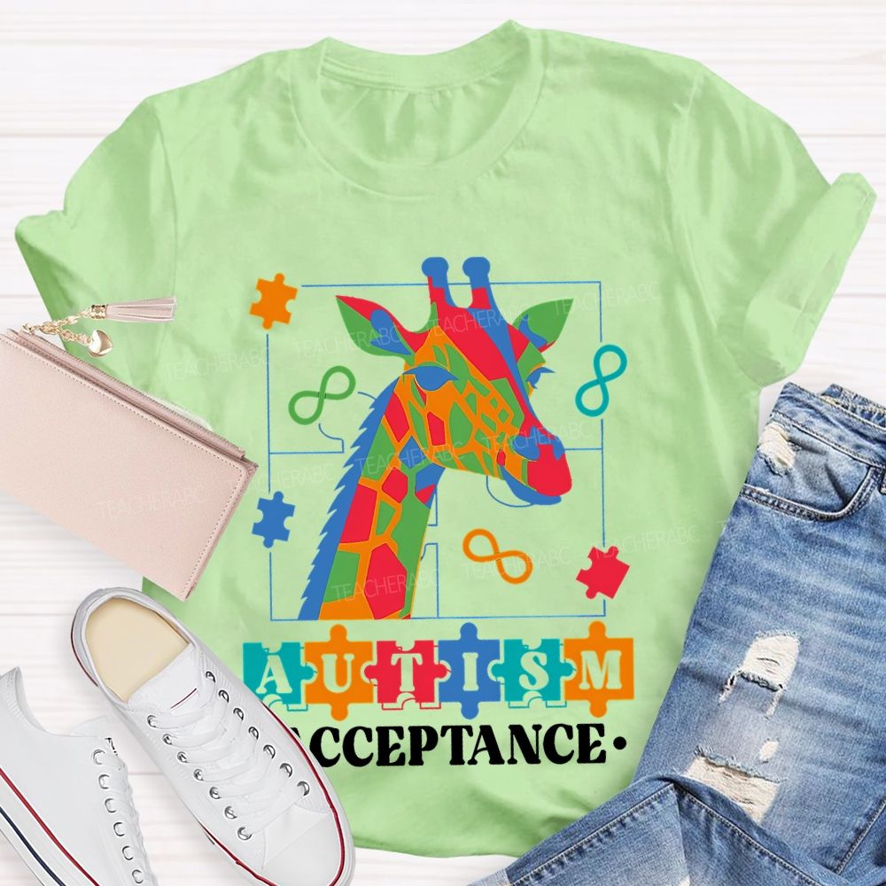 Autism Acceptance Giraffe Teacher T-shirt