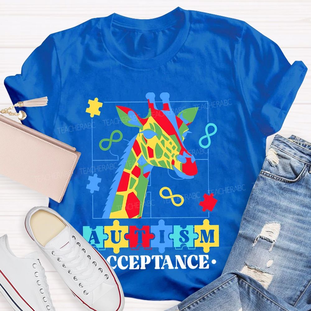 Autism Acceptance Giraffe Teacher T-shirt