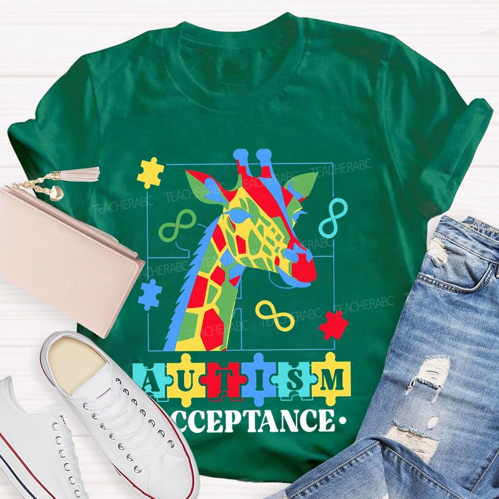 Autism Acceptance Giraffe Teacher T-shirt
