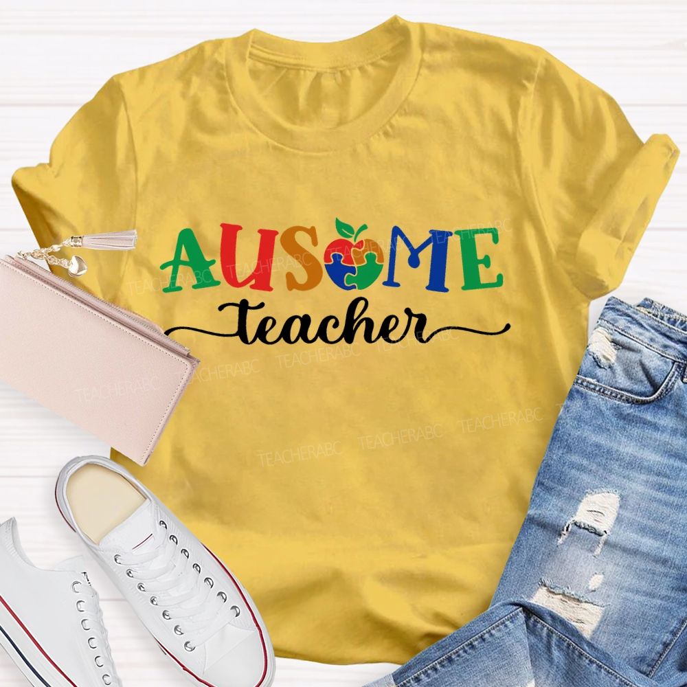 Ausome Teacher Apple Autism Awareness Teacher T-shirt