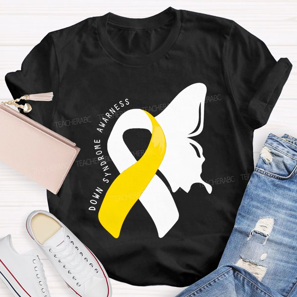 Down Syndrome Awareness Butterfly Shape Teacher T-shirt
