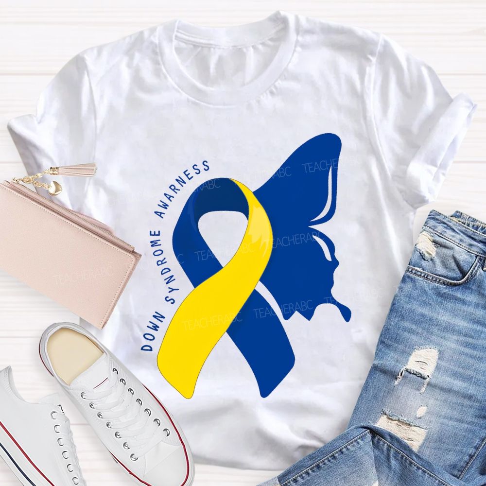 Down Syndrome Awareness Butterfly Shape Teacher T-shirt