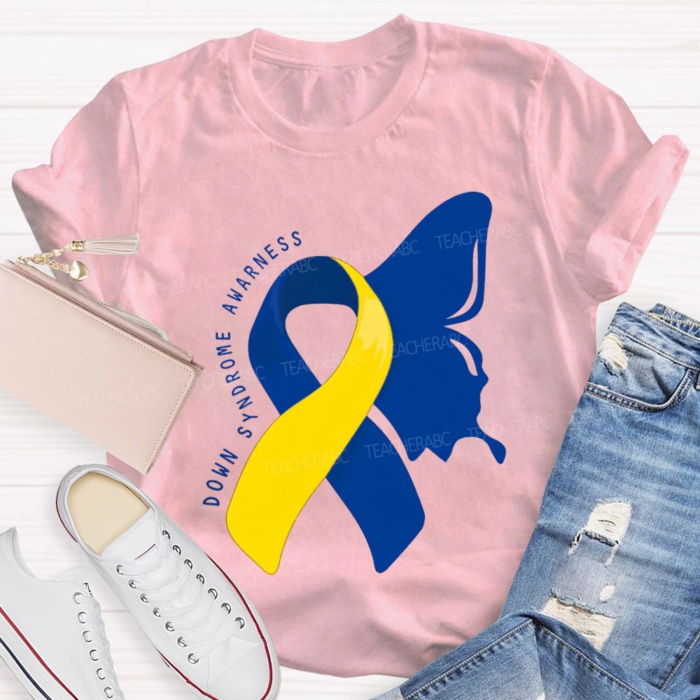 Down Syndrome Awareness Butterfly Shape Teacher T-shirt