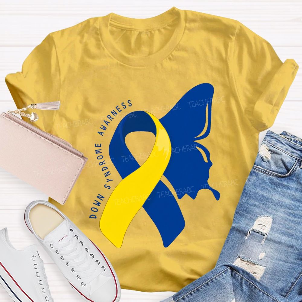 Down Syndrome Awareness Butterfly Shape Teacher T-shirt
