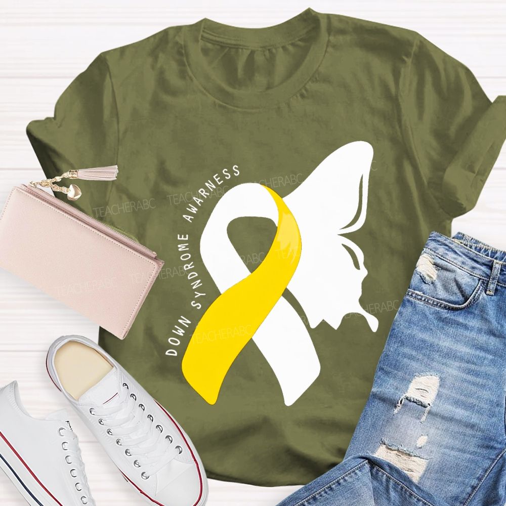 Down Syndrome Awareness Butterfly Shape Teacher T-shirt