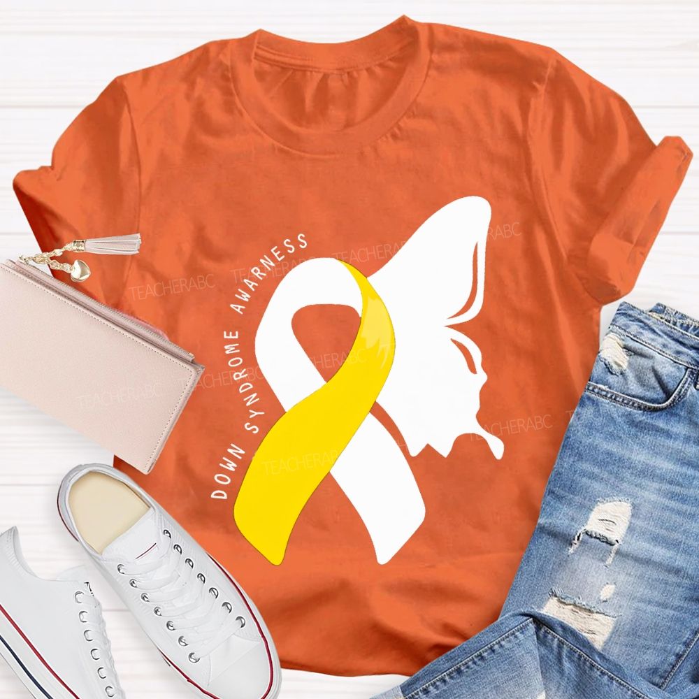 Down Syndrome Awareness Butterfly Shape Teacher T-shirt