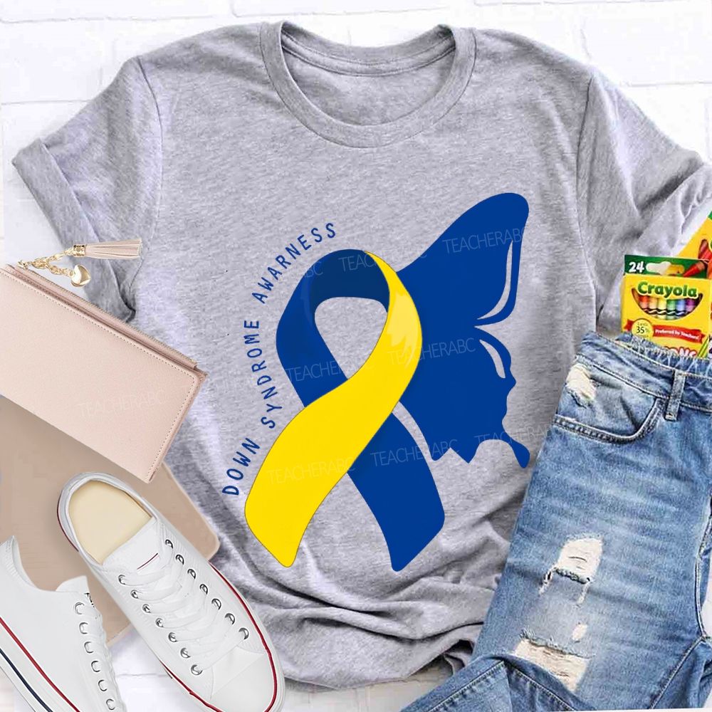 Down Syndrome Awareness Butterfly Shape Teacher T-shirt
