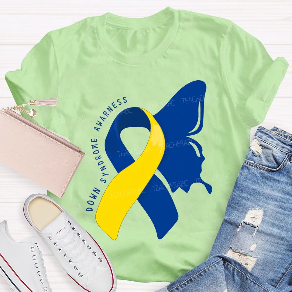 Down Syndrome Awareness Butterfly Shape Teacher T-shirt