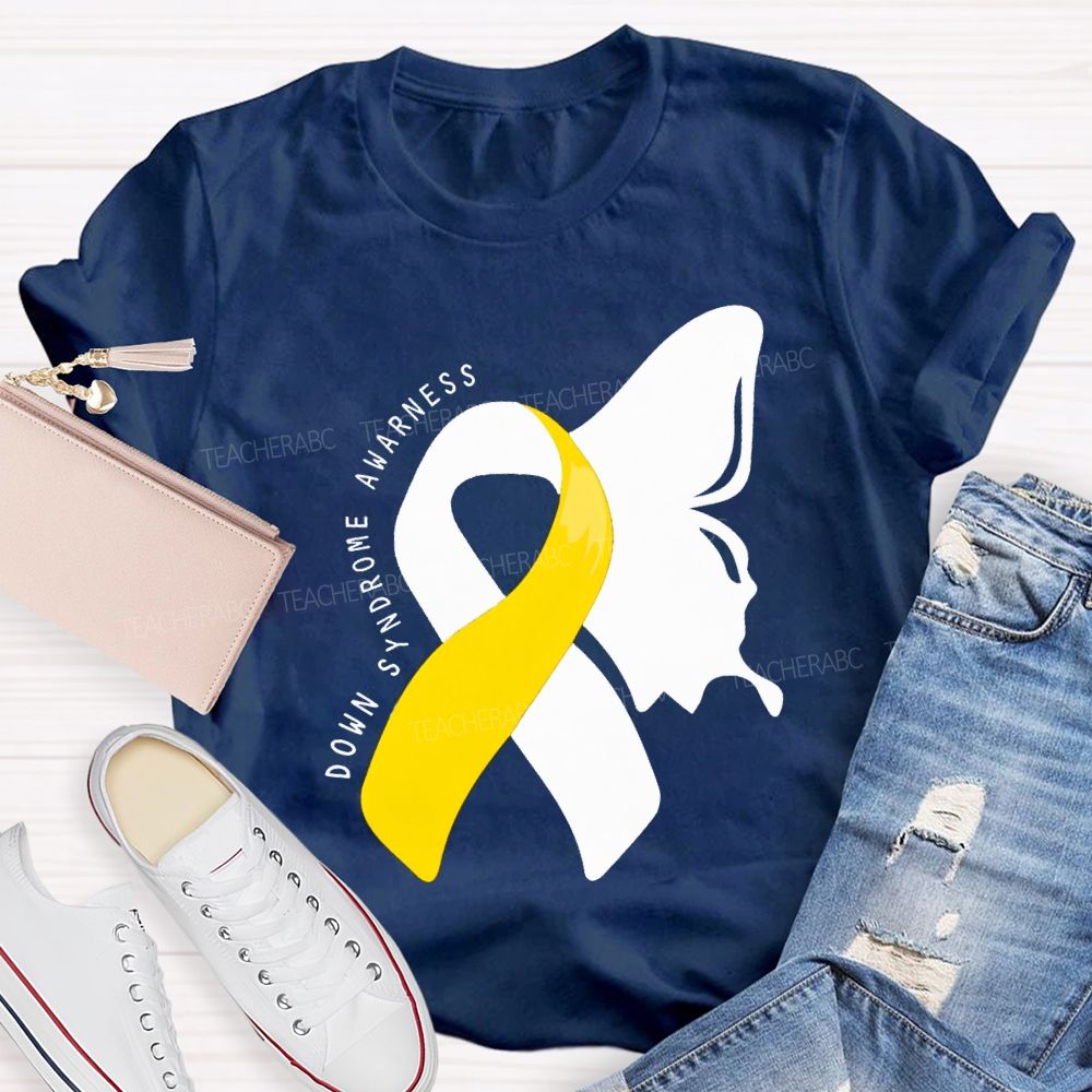 Down Syndrome Awareness Butterfly Shape Teacher T-shirt