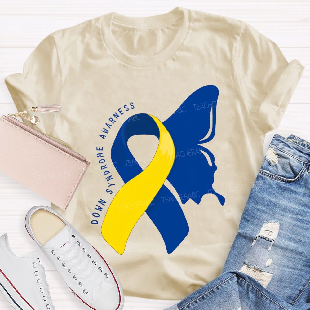 Down Syndrome Awareness Butterfly Shape Teacher T-shirt