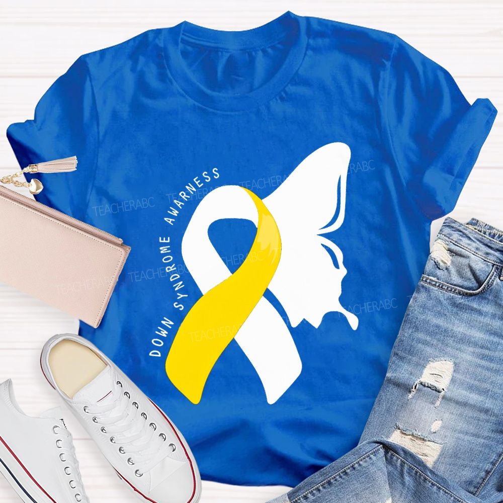 Down Syndrome Awareness Butterfly Shape Teacher T-shirt
