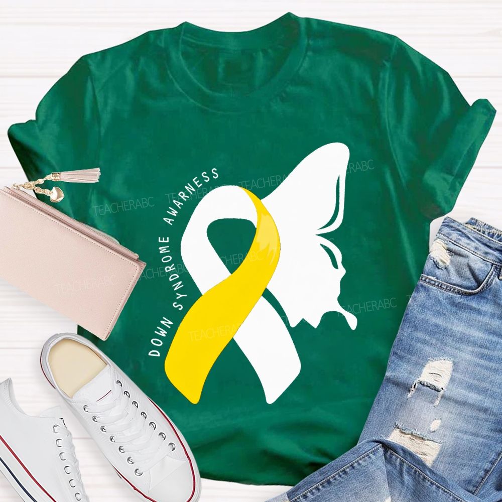 Down Syndrome Awareness Butterfly Shape Teacher T-shirt