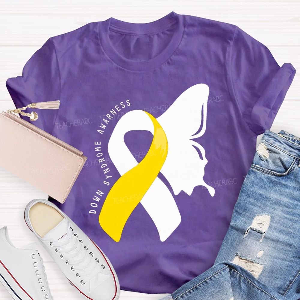 Down Syndrome Awareness Butterfly Shape Teacher T-shirt