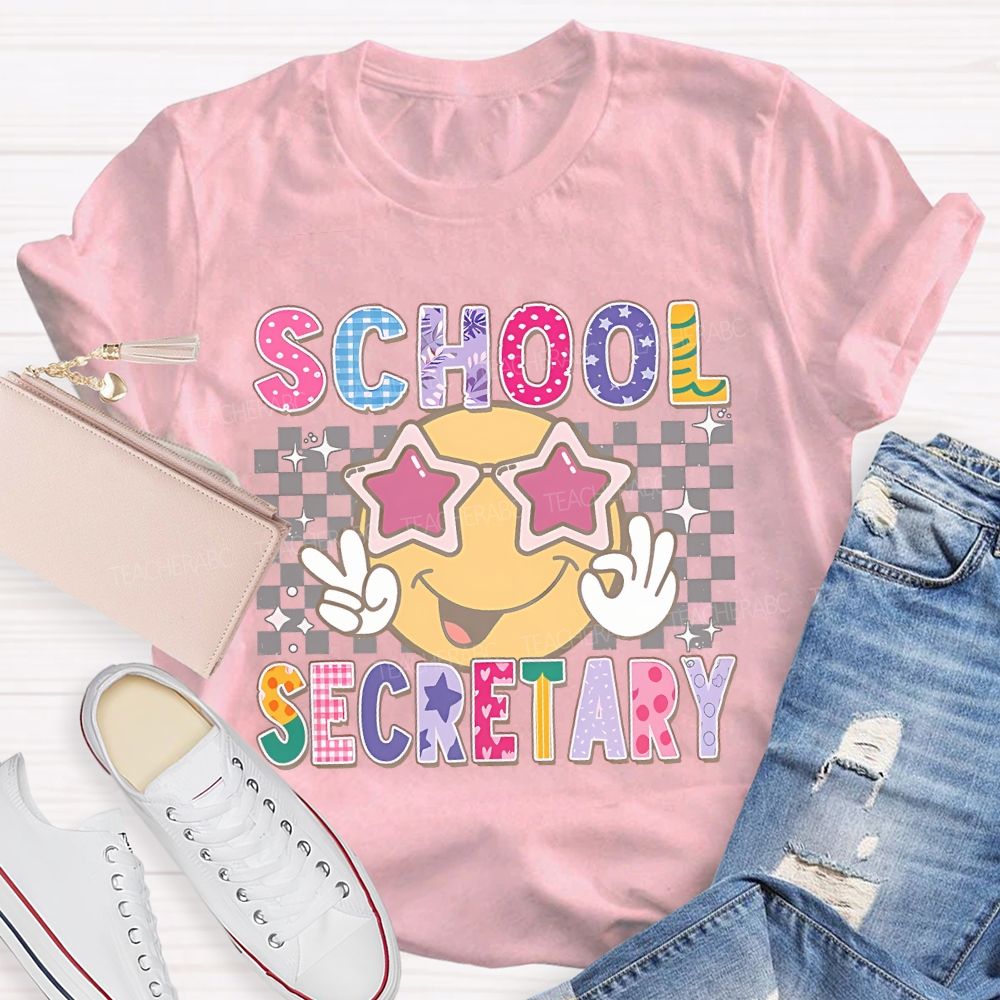 School Secretary Grid Letter Graphic  Teacher T-shirt
