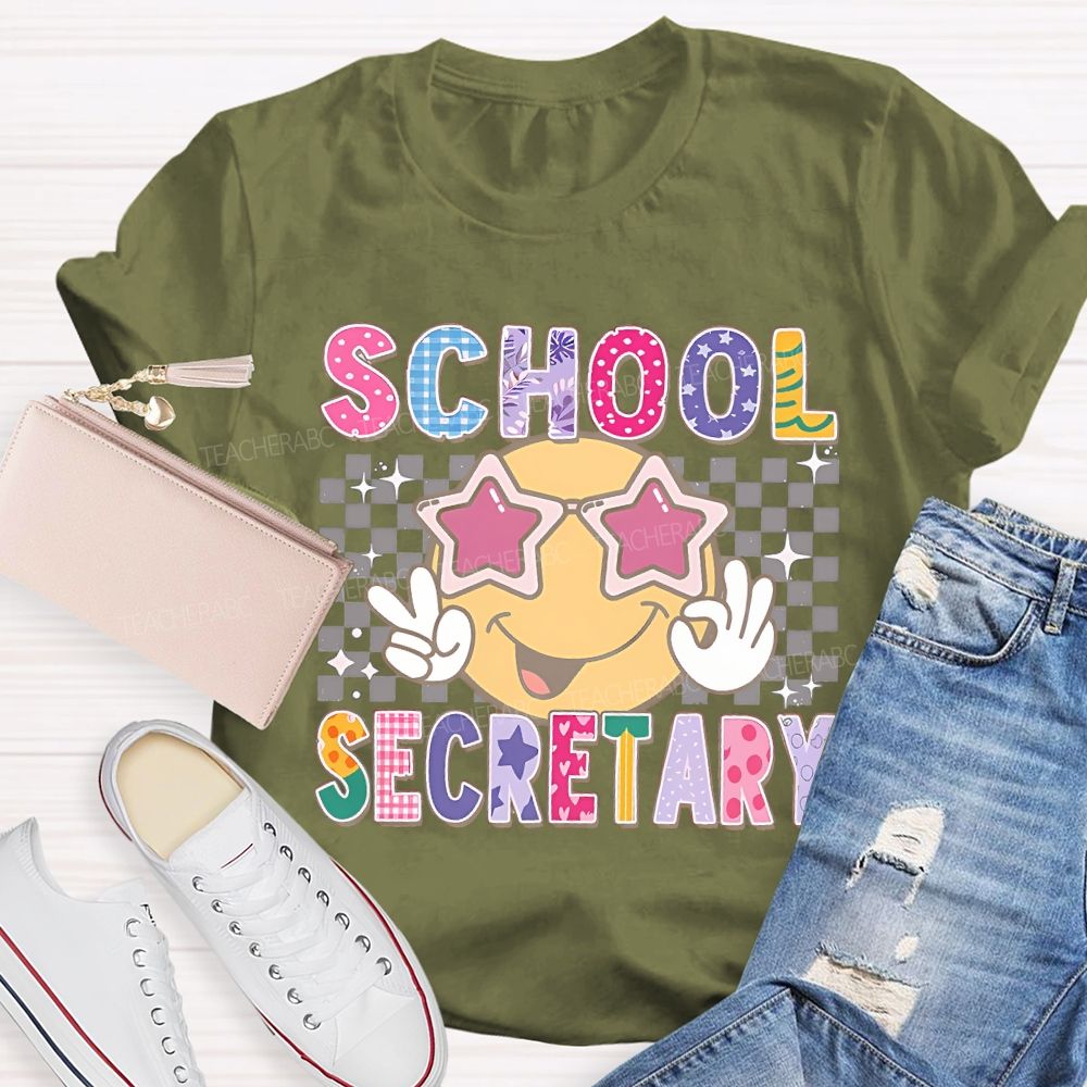 School Secretary Grid Letter Graphic  Teacher T-shirt