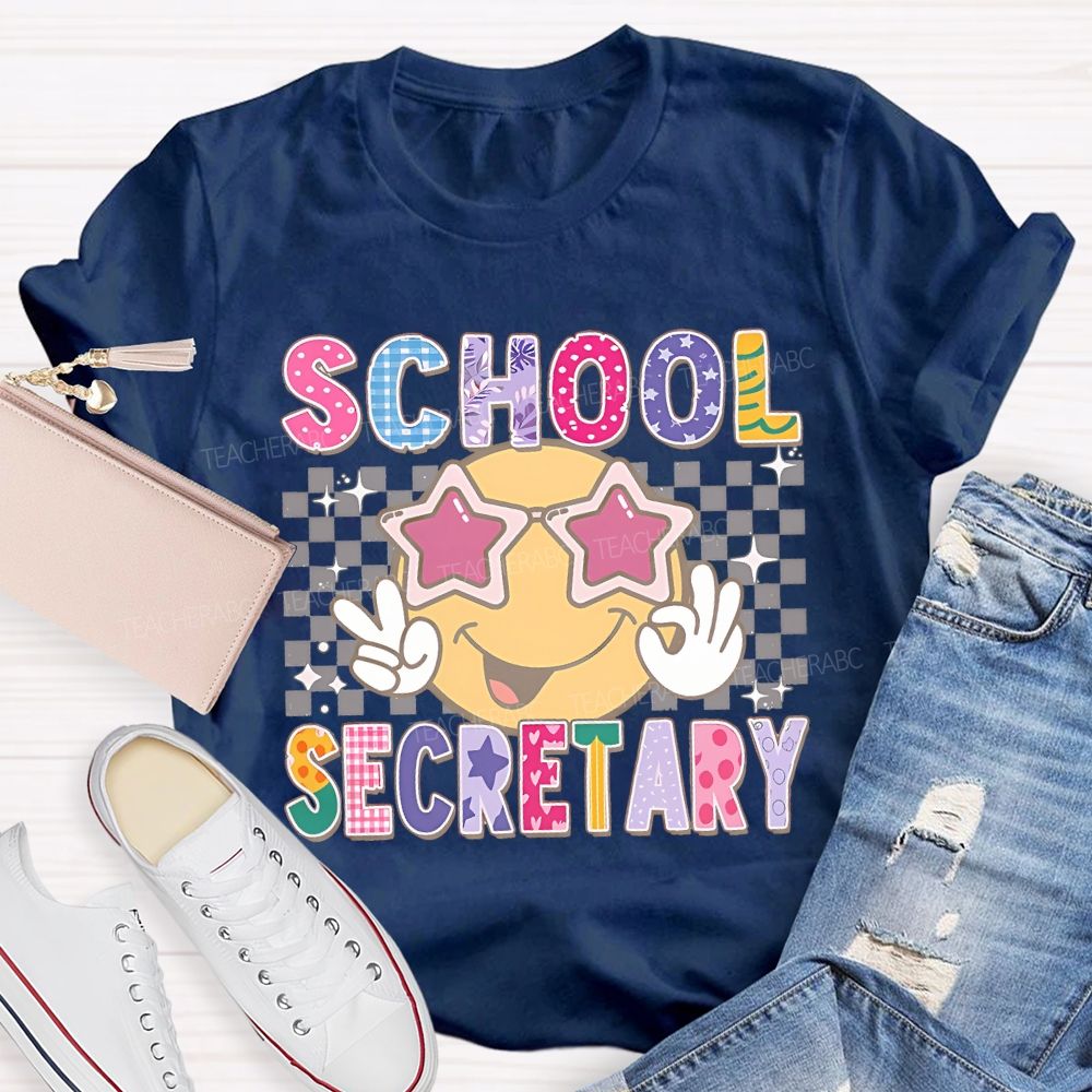 School Secretary Grid Letter Graphic  Teacher T-shirt