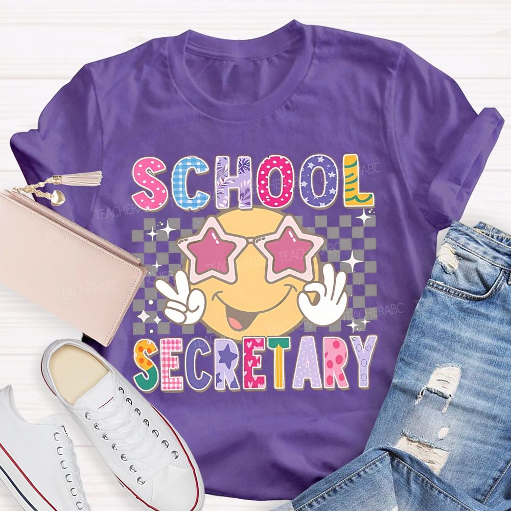 School Secretary Grid Letter Graphic  Teacher T-shirt