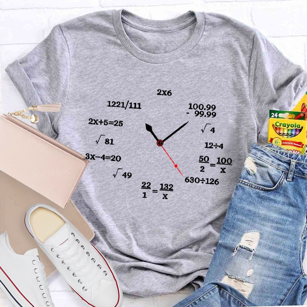 Math Clock Math Teacher Pattern  Teacher T-shirt