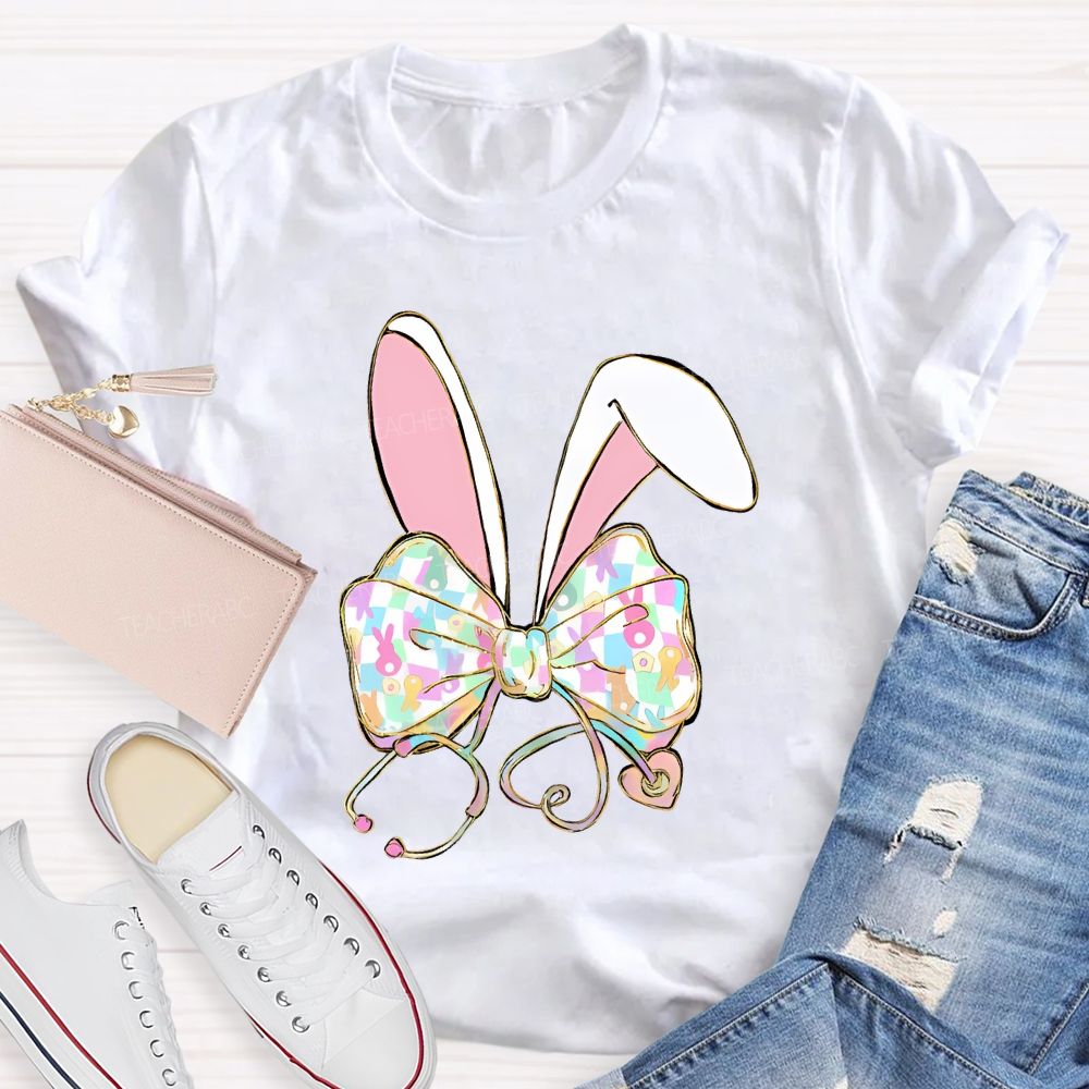 Easter Bow Stethoscope Nurse  Teacher T-shirt