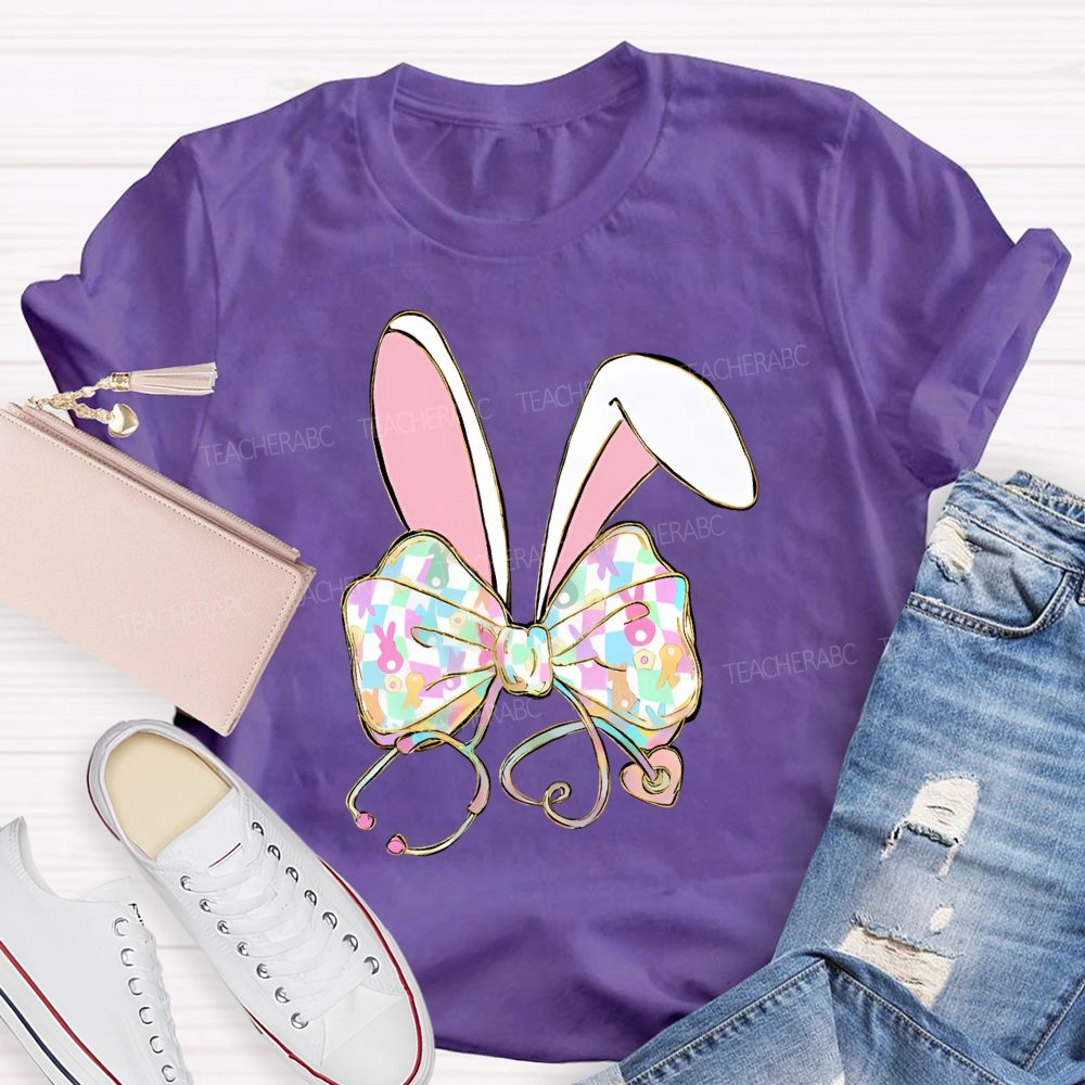 Easter Bow Stethoscope Nurse  Teacher T-shirt